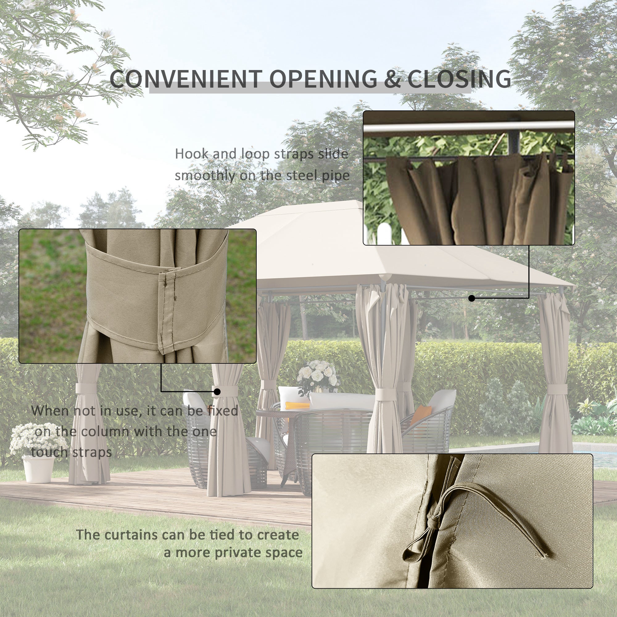 Patio Gazebo 13'x10' Steel Canopy - Khaki-DECOROLALA