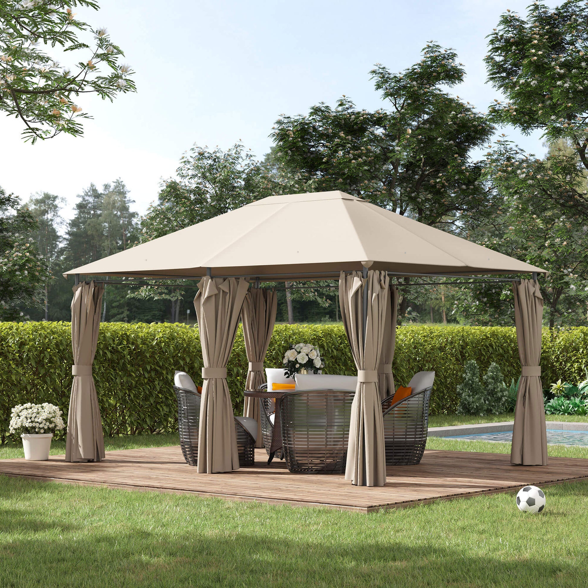 Patio Gazebo 13'x10' Steel Canopy - Khaki-DECOROLALA