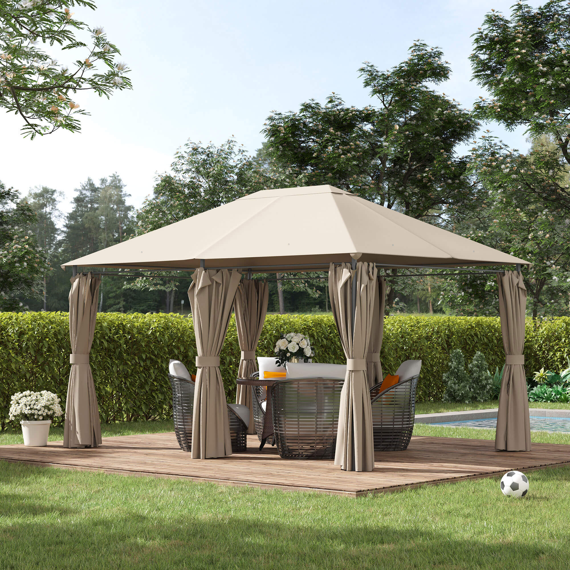 Patio Gazebo 13'x10' Steel Canopy - Khaki-DECOROLALA