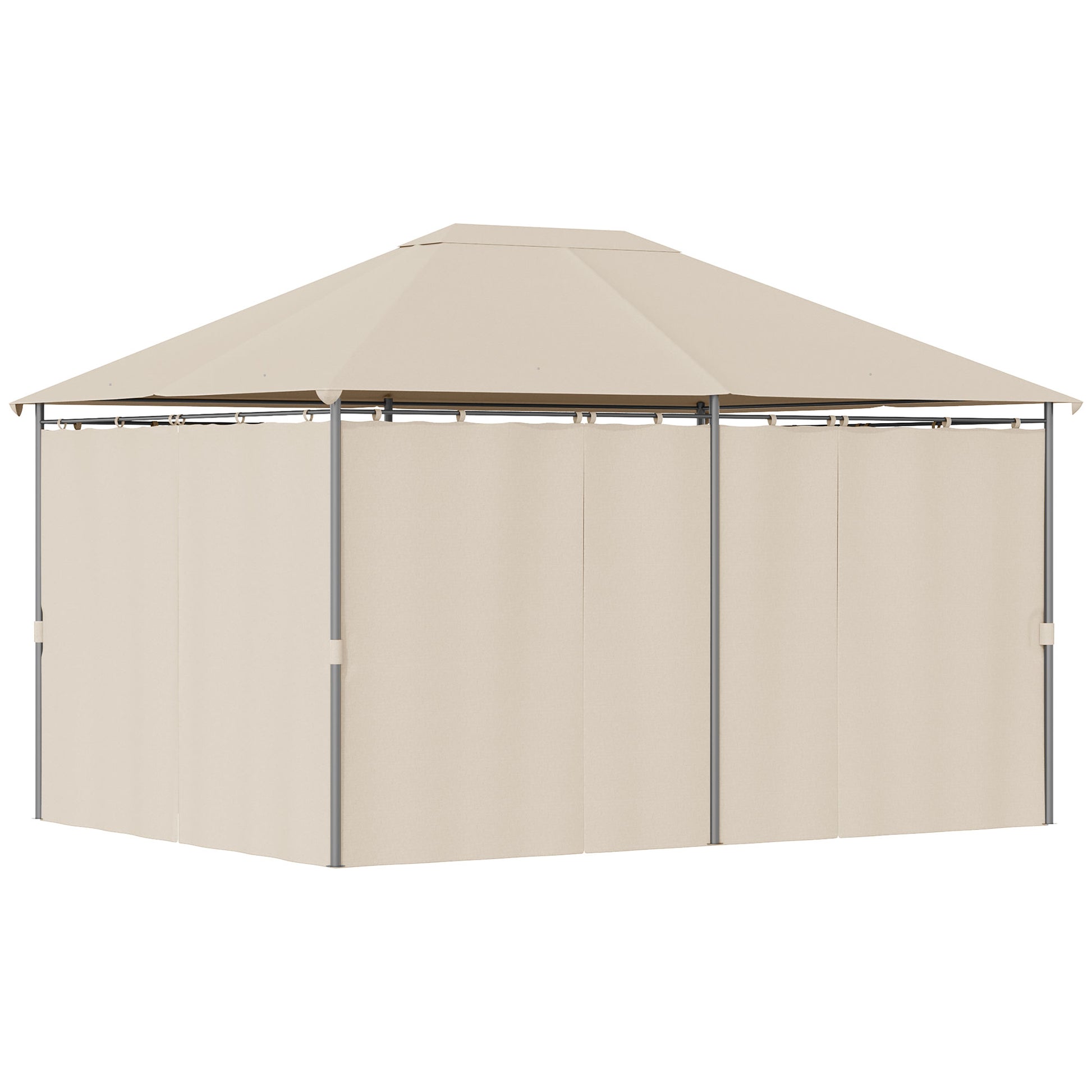 Patio Gazebo 13'x10' Steel Canopy - Khaki-DECOROLALA