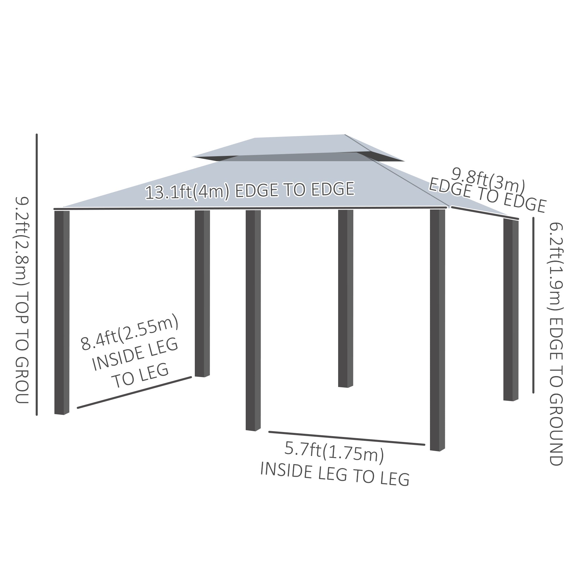 Patio Gazebo - 2-Tier 13x10 Grey Outdoor Shelter with UV Protection-DECOROLALA