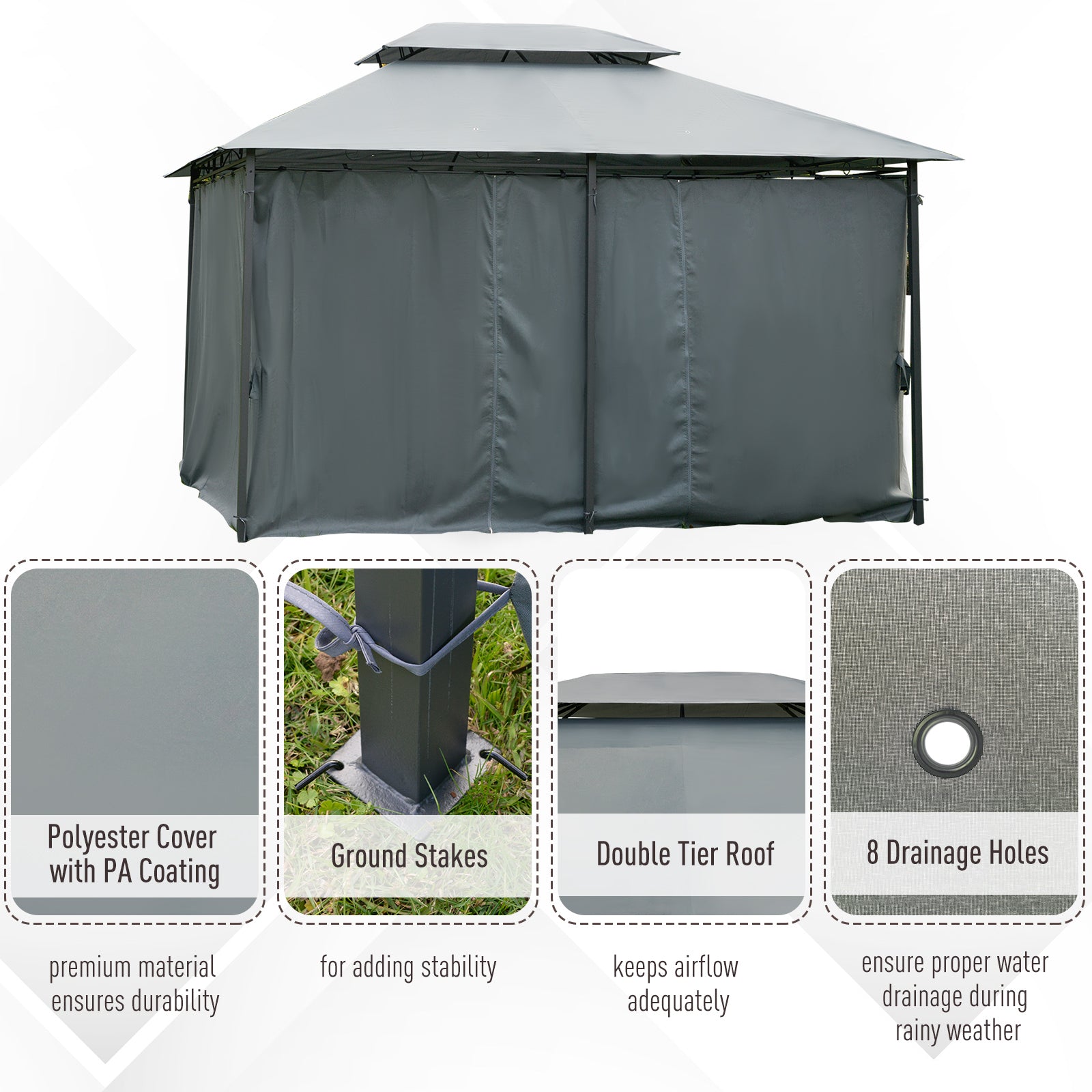 Patio Gazebo - 2-Tier 13x10 Grey Outdoor Shelter with UV Protection-DECOROLALA