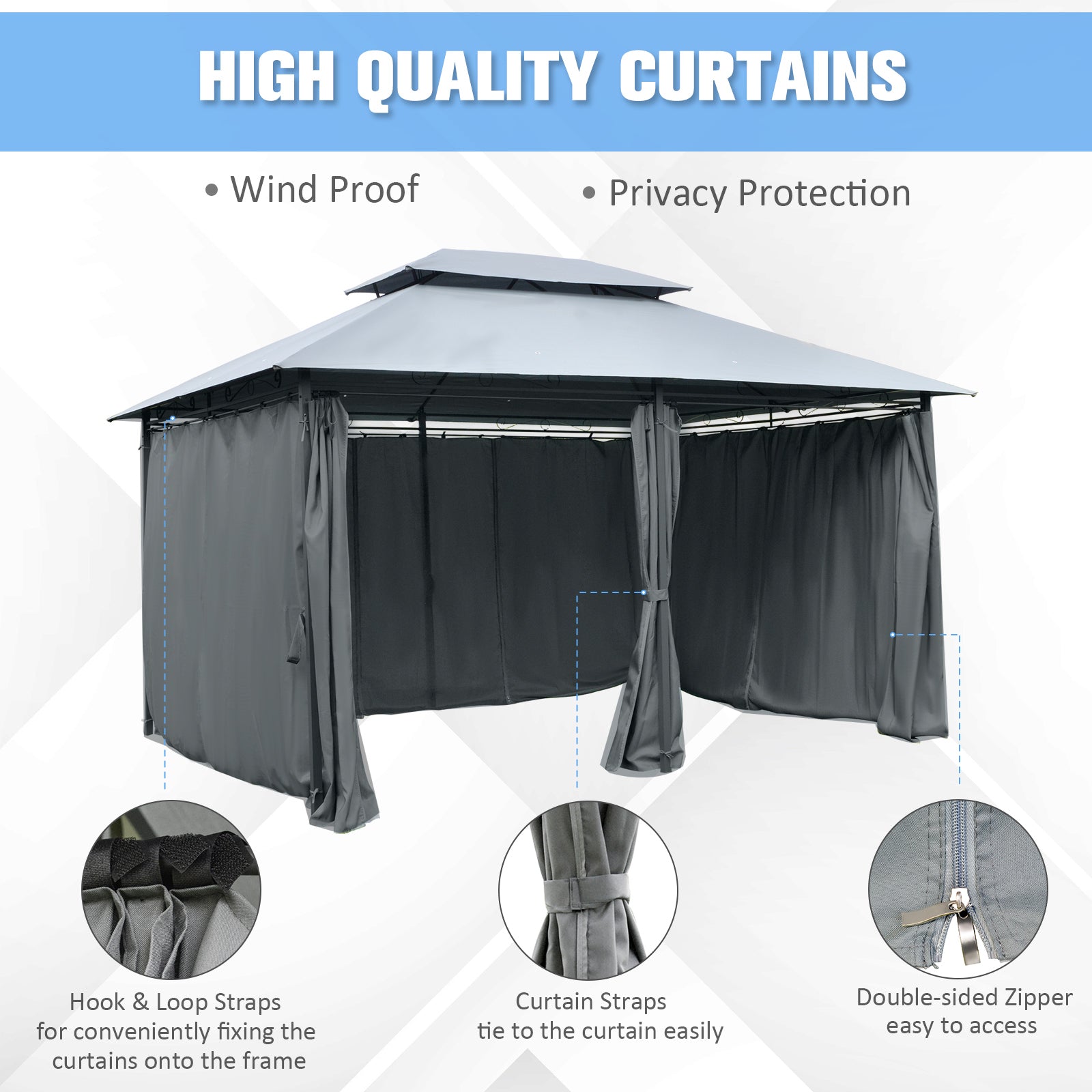 Patio Gazebo - 2-Tier 13x10 Grey Outdoor Shelter with UV Protection-DECOROLALA