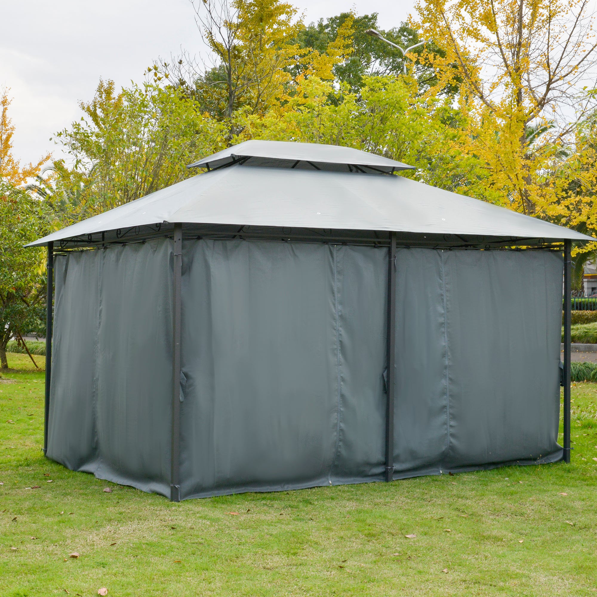 Patio Gazebo - 2-Tier 13x10 Grey Outdoor Shelter with UV Protection-DECOROLALA