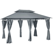Patio Gazebo - 2-Tier 13x10 Grey Outdoor Shelter with UV Protection-DECOROLALA