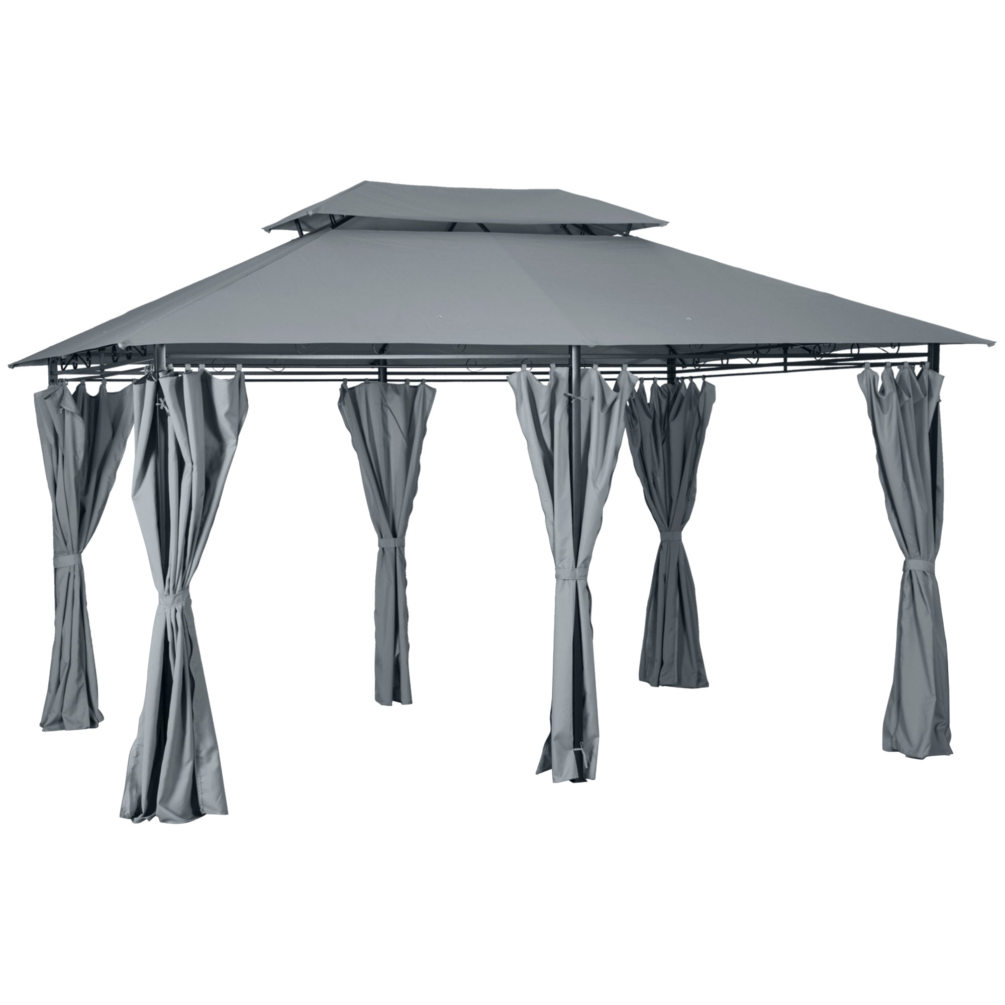 Patio Gazebo - 2-Tier 13x10 Grey Outdoor Shelter with UV Protection-DECOROLALA