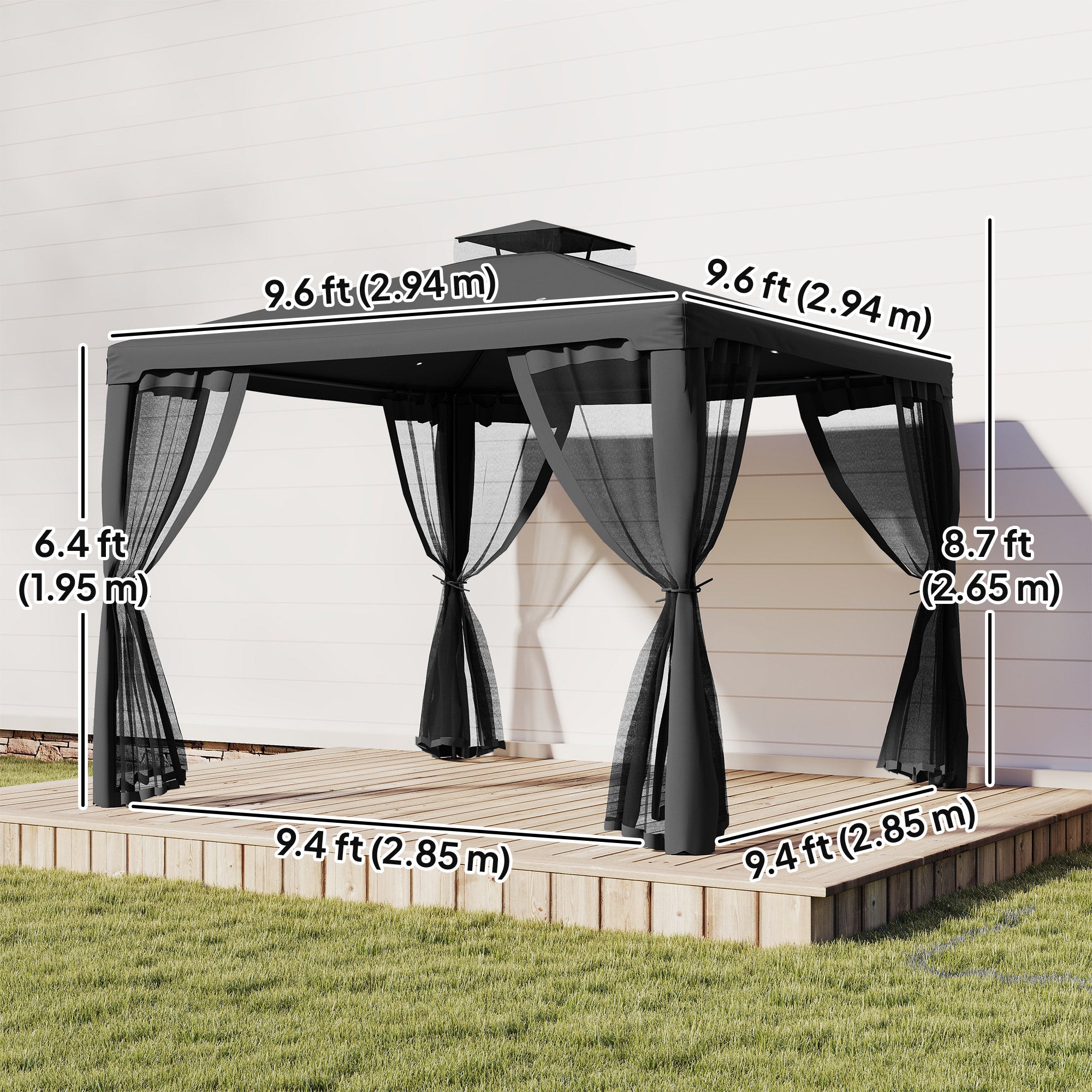 Patio Gazebo 9.6' x 9.6' 2-Tier Roof Dark Grey-DECOROLALA