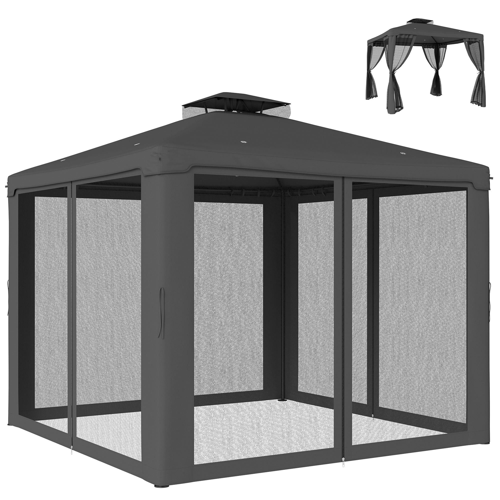 Patio Gazebo 9.6' x 9.6' 2-Tier Roof Dark Grey-DECOROLALA