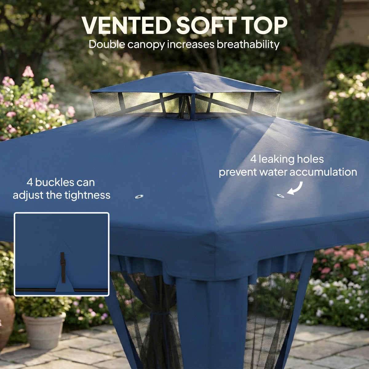 Patio Gazebo 9.6'x9.6' 2-Tier Dark Blue Mosquito Netting-Gazebos-DECOROLALA