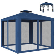 Patio Gazebo 9.6'x9.6' 2-Tier Dark Blue Mosquito Netting-Gazebos-DECOROLALA