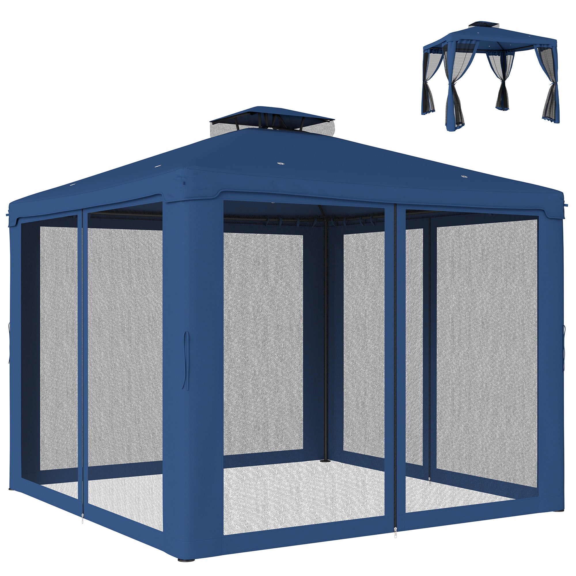 Patio Gazebo 9.6'x9.6' 2-Tier Dark Blue Mosquito Netting-DECOROLALA