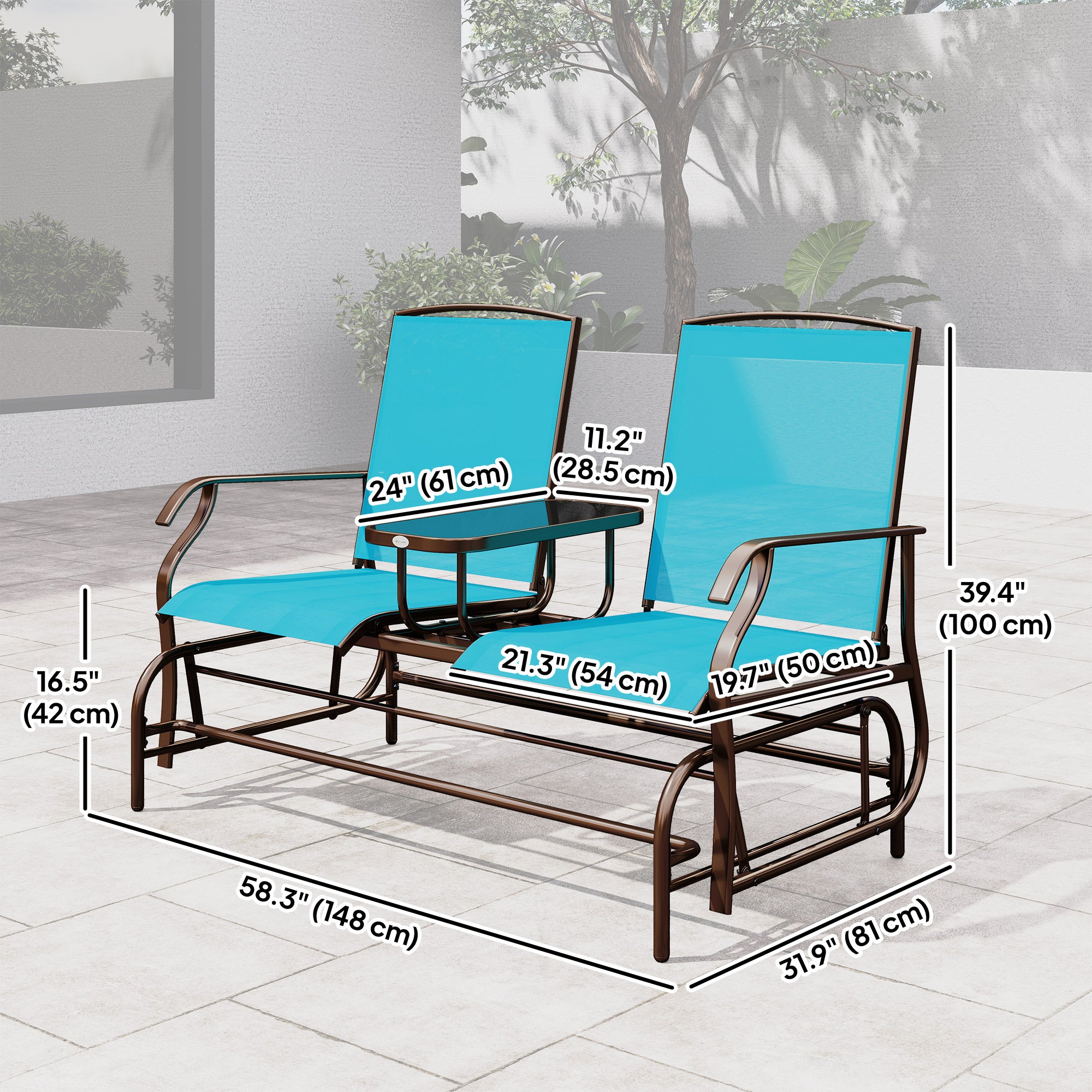 Patio Glider Rocking Chair 2 Person Blue-DECOROLALA