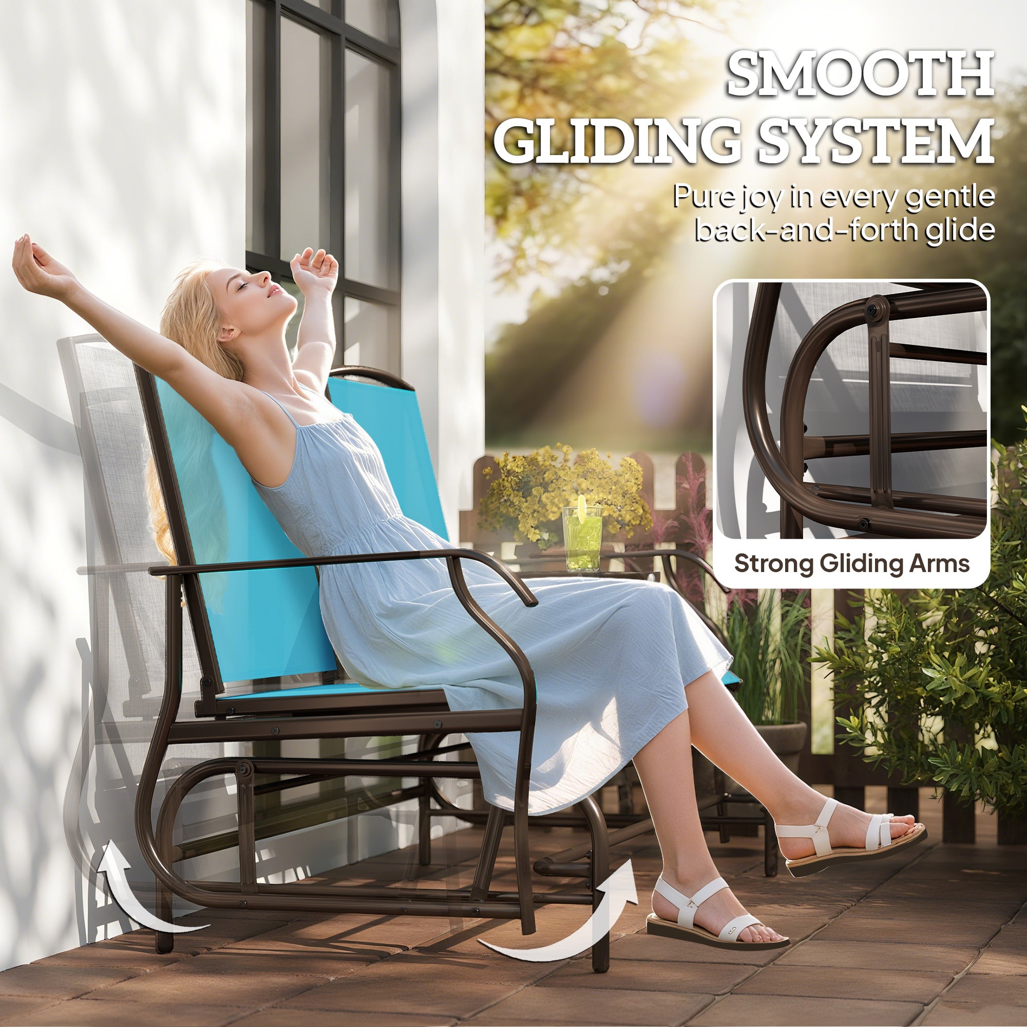 Patio Glider Rocking Chair 2 Person Blue-DECOROLALA