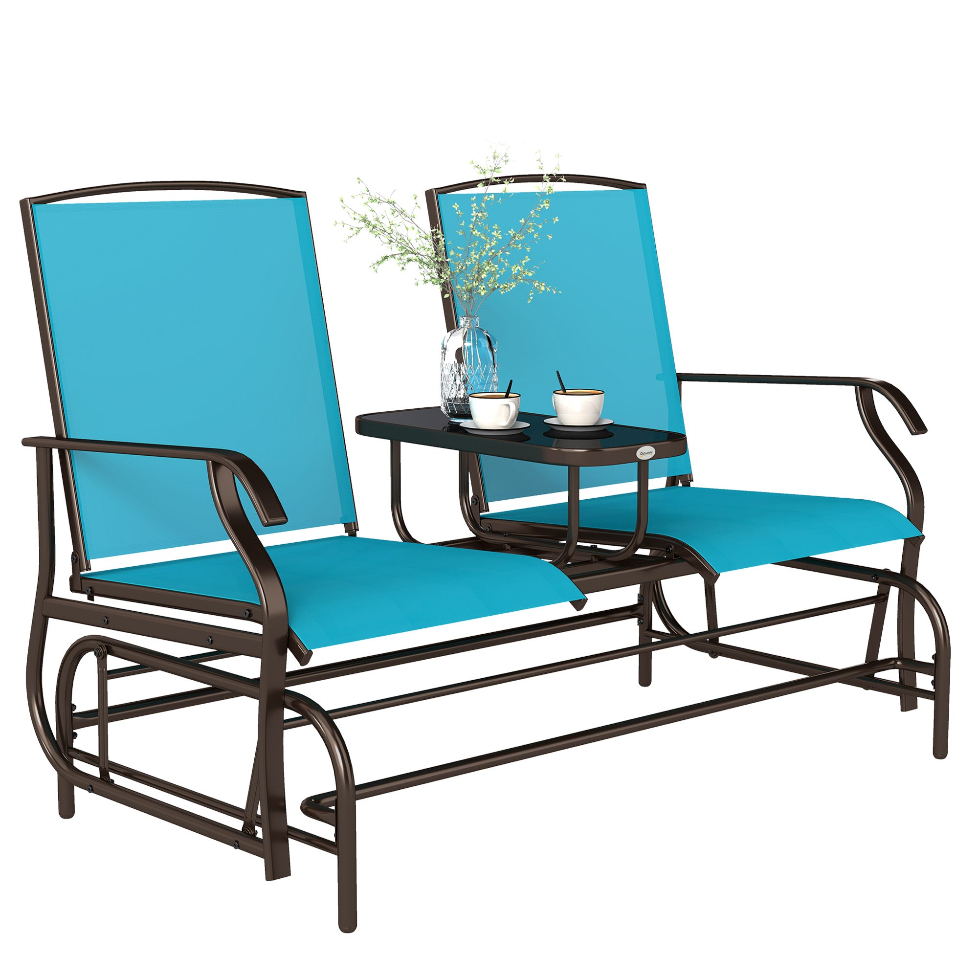 Patio Glider Rocking Chair 2 Person Blue-DECOROLALA