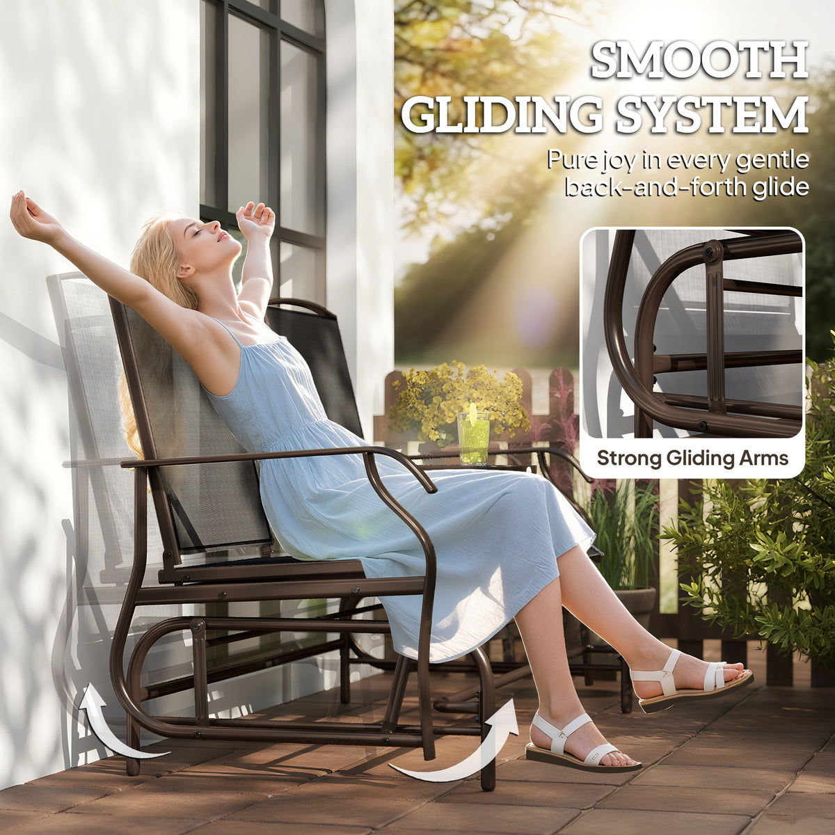 Patio Glider Rocking Chair 2 Person Loveseat - Black 58"-Outdoor Benches-DECOROLALA