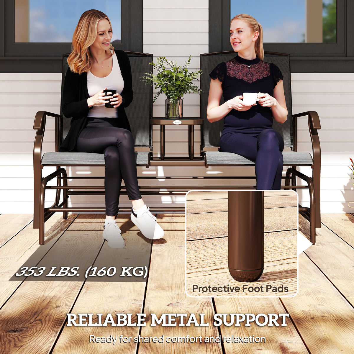 Patio Glider Rocking Chair 2 Person Loveseat - Black 58"-Outdoor Benches-DECOROLALA