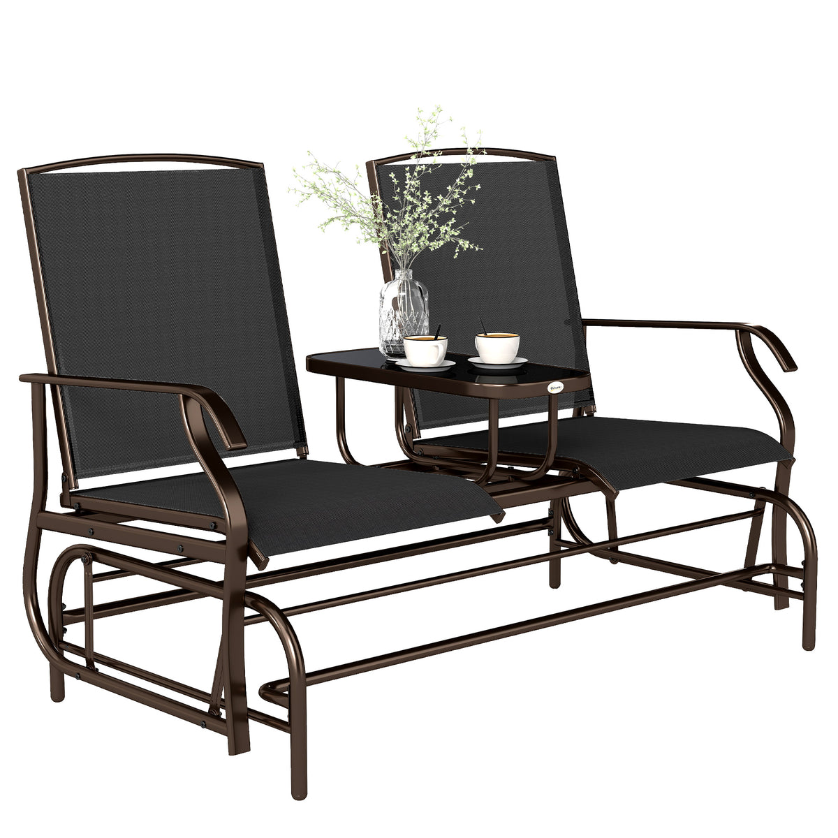 Patio Glider Rocking Chair 2 Person Loveseat - Black 58"-Outdoor Benches-DECOROLALA