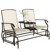 Patio Glider Rocking Chair 2-Seater, Beige Outdoor Loveseat Garden Bench-DECOROLALA
