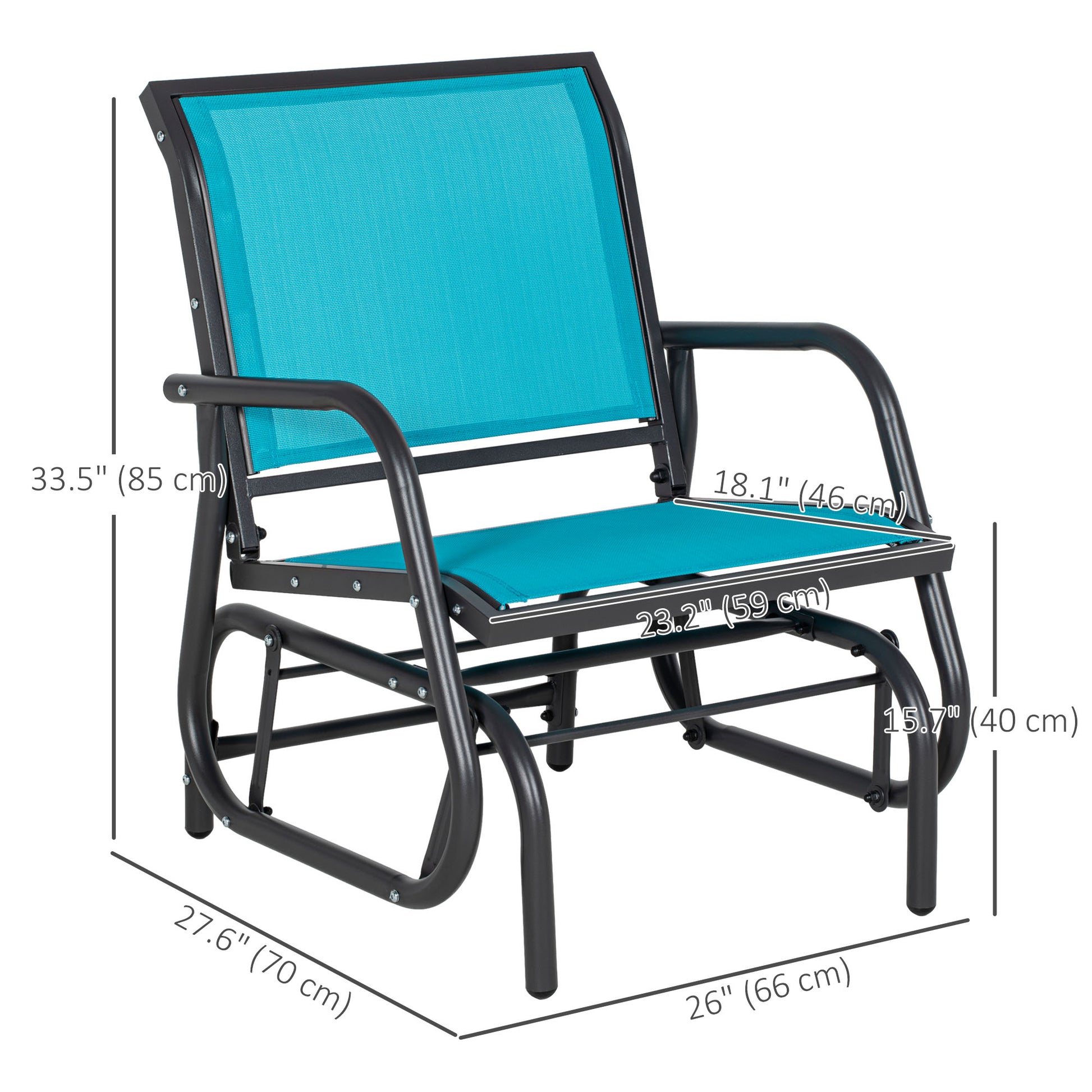Patio Glider Set of 2 - Breathable Mesh, Metal Frame, Blue-DECOROLALA