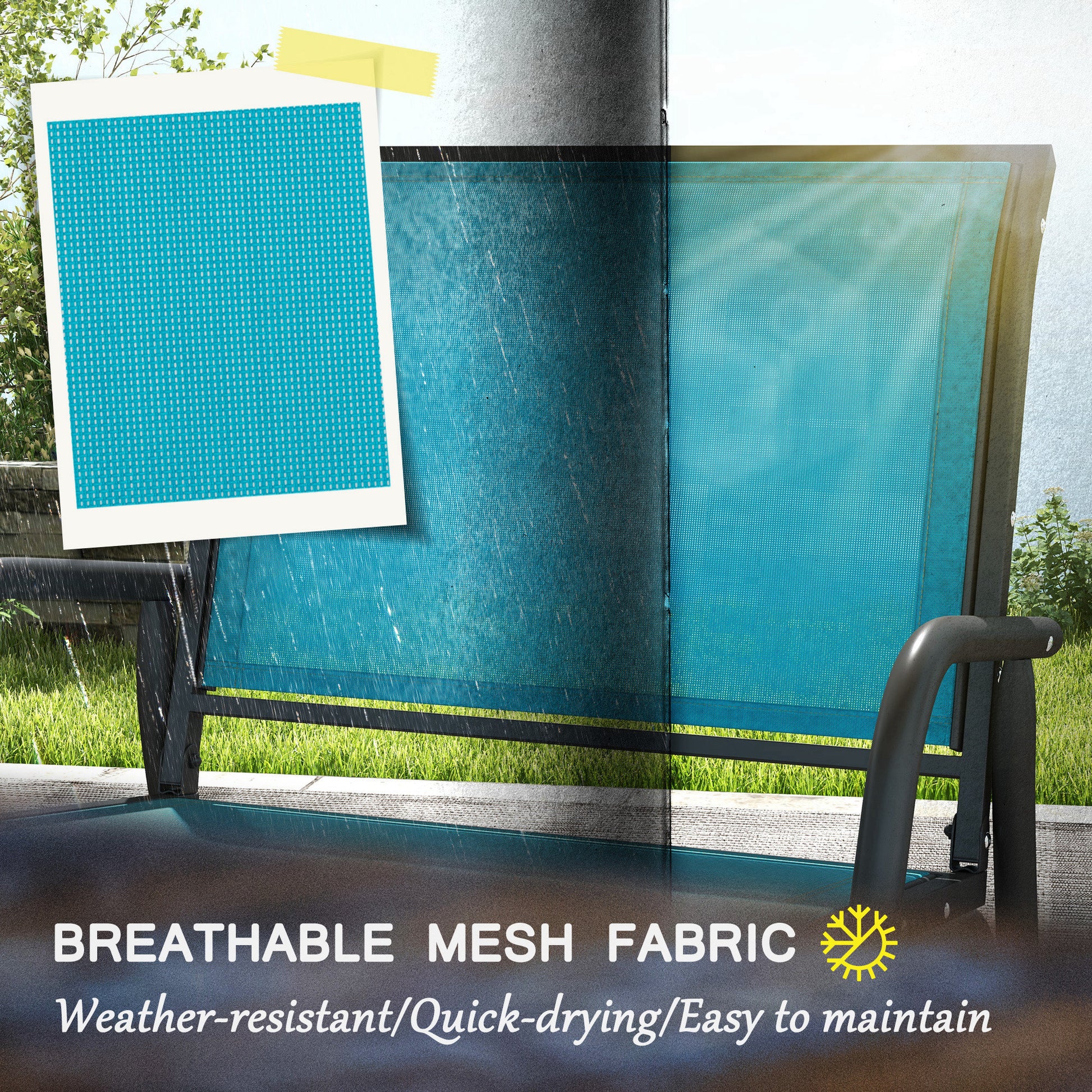 Patio Glider Set of 2 - Breathable Mesh, Metal Frame, Blue-DECOROLALA