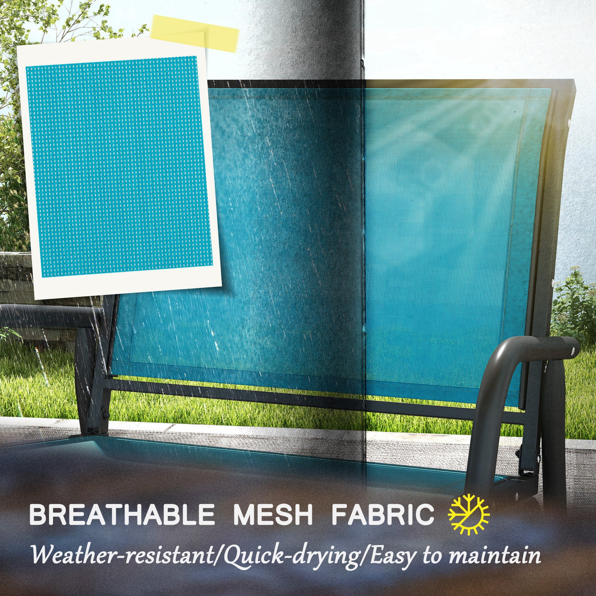 Patio Glider Set of 2 - Breathable Mesh, Metal Frame, Blue-DECOROLALA