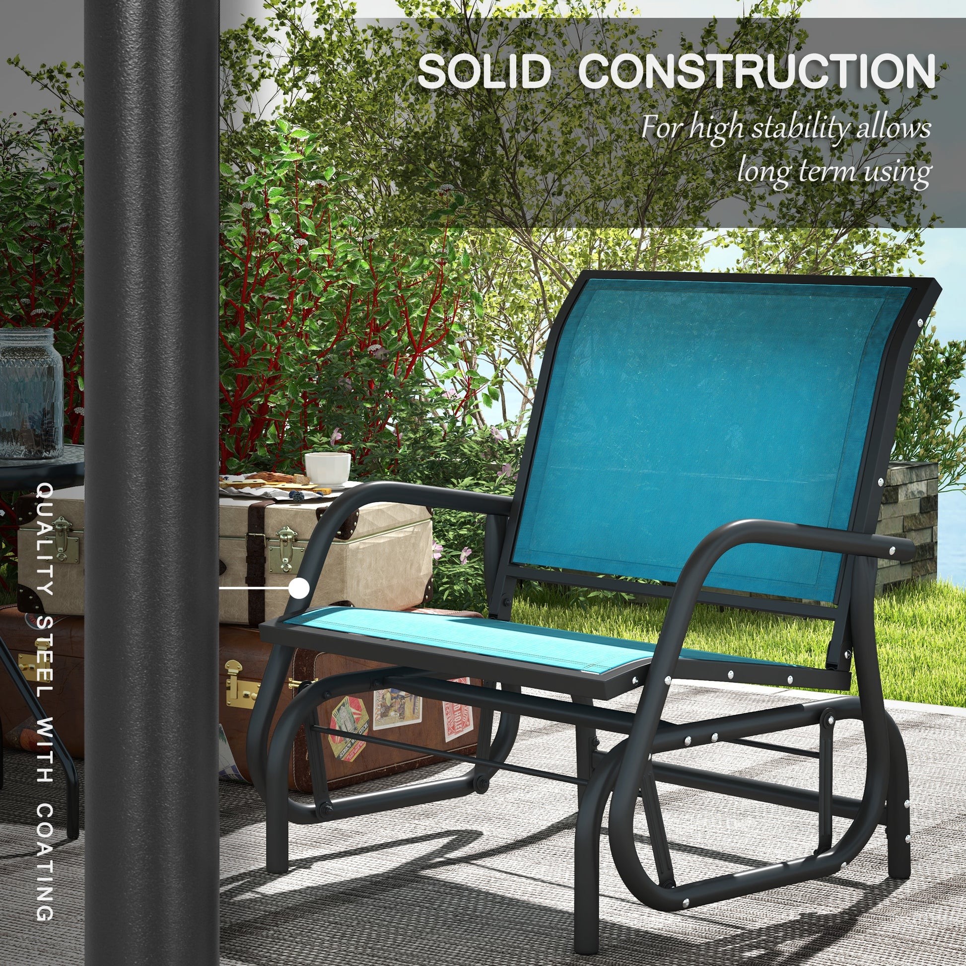Patio Glider Set of 2 - Breathable Mesh, Metal Frame, Blue-DECOROLALA