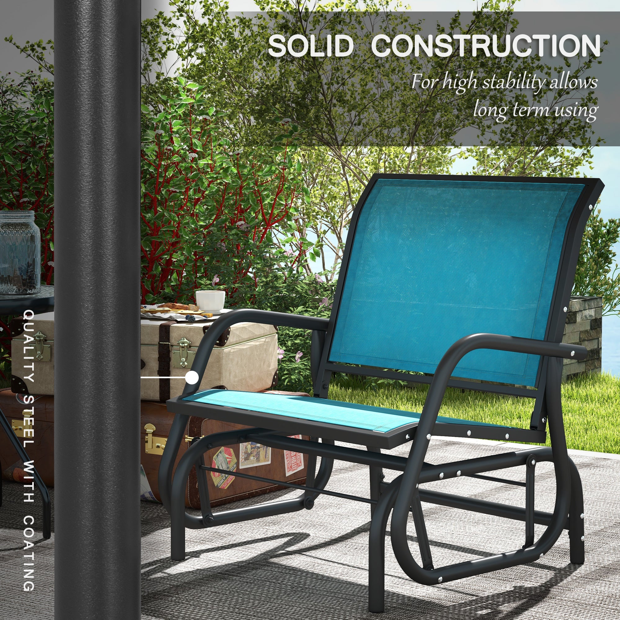 Patio Glider Set of 2 - Breathable Mesh, Metal Frame, Blue-DECOROLALA