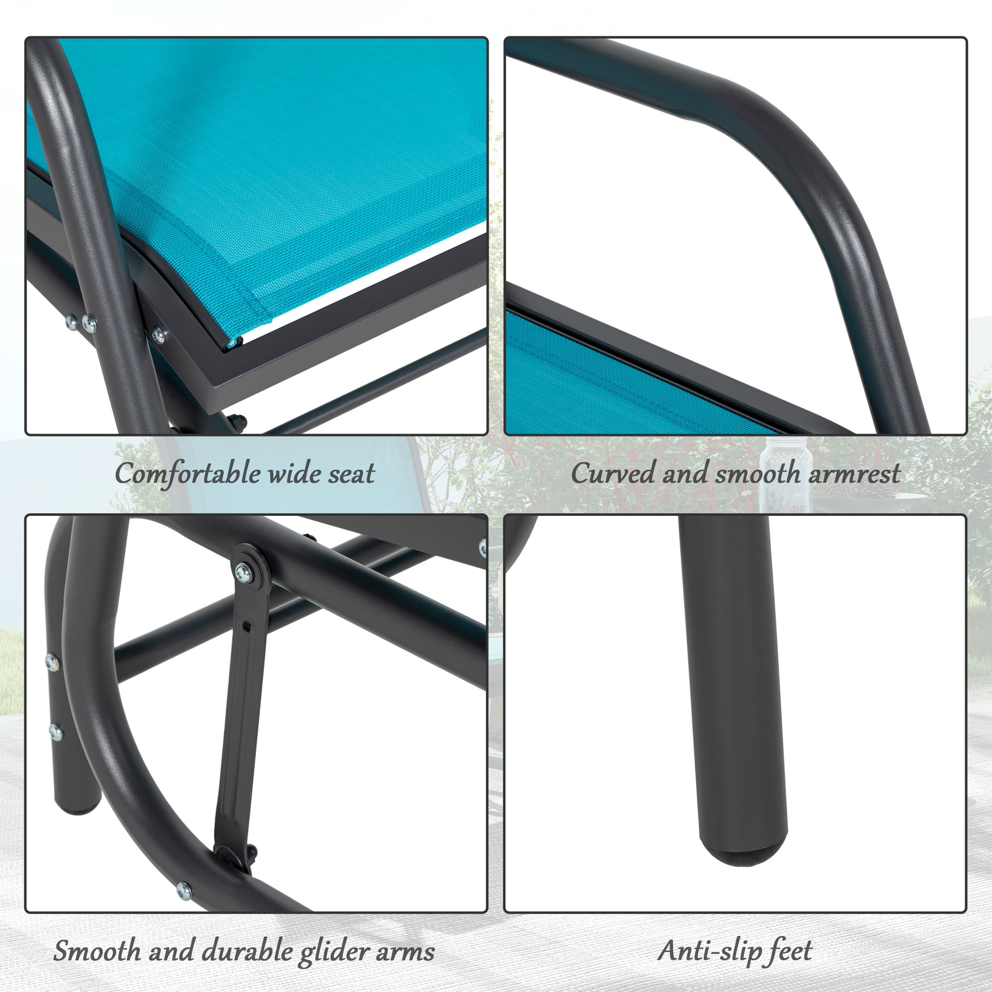 Patio Glider Set of 2 - Breathable Mesh, Metal Frame, Blue-DECOROLALA