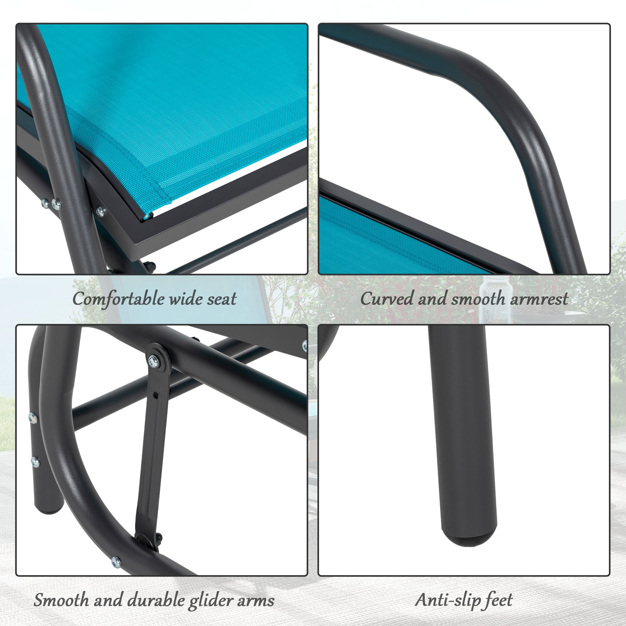 Patio Glider Set of 2 - Breathable Mesh, Metal Frame, Blue-DECOROLALA