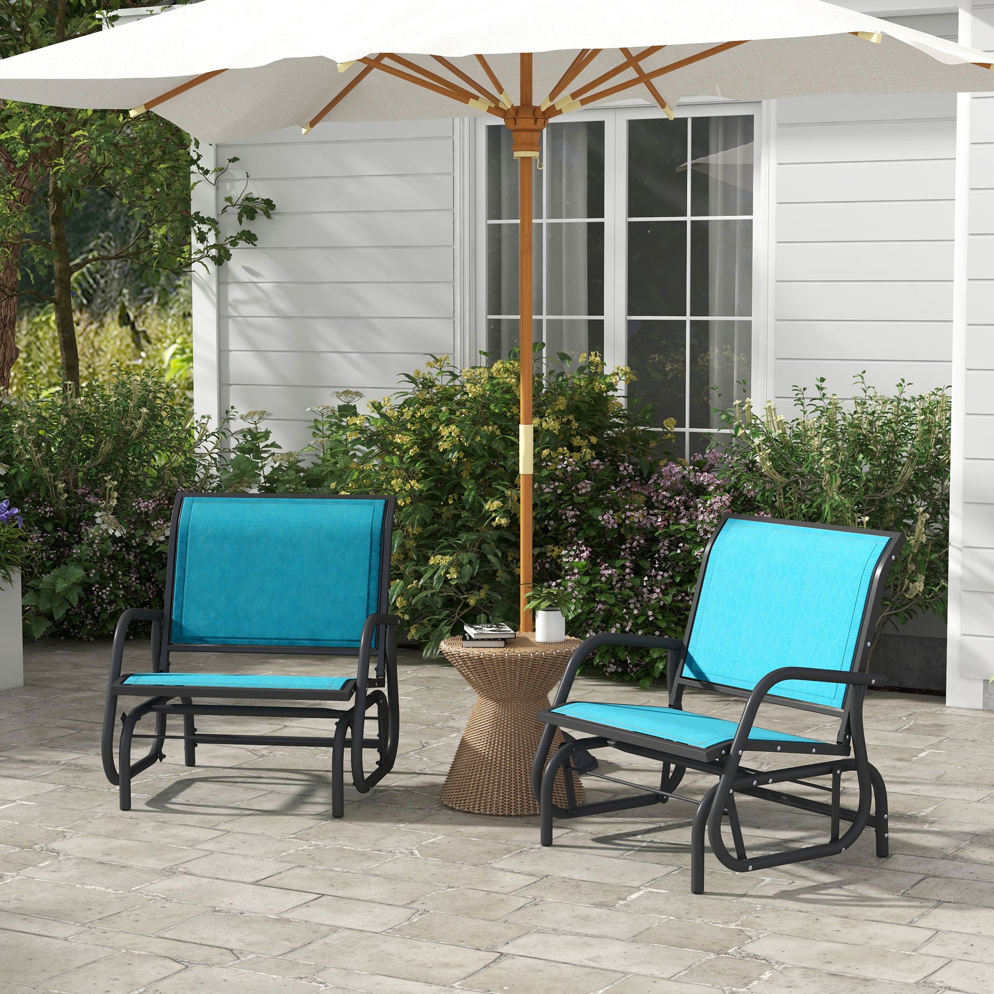 Patio Glider Set of 2 - Breathable Mesh, Metal Frame, Blue-DECOROLALA