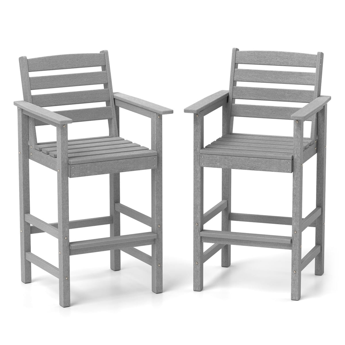 Patio HDPE Adirondack Bar Chairs Set of 2 with Wide Armrests-Gray-Outdoor Bar Furniture-DECOROLALA