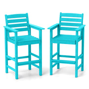 Patio HDPE Adirondack Bar Chairs Set of 2 with Wide Armrests-Turquoise-Outdoor Bar Furniture-DECOROLALA