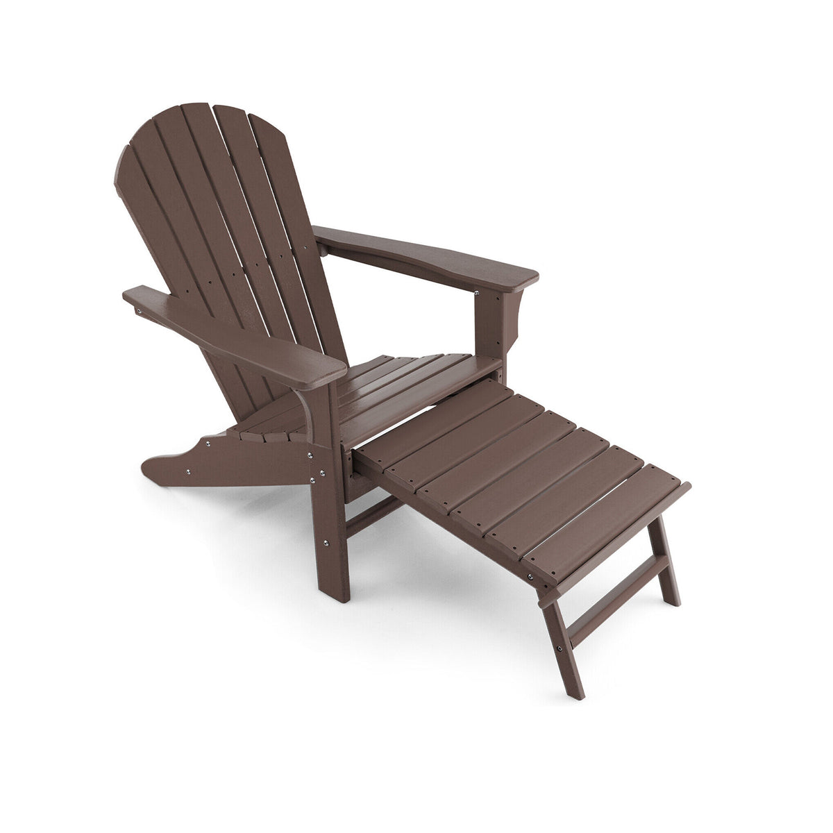 Patio HDPE Adirondack Chair with Retractable Ottoman-Brown-Adirondack Chairs-DECOROLALA
