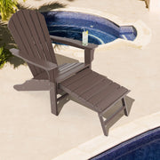 Patio HDPE Adirondack Chair with Retractable Ottoman-Brown-Adirondack Chairs-DECOROLALA