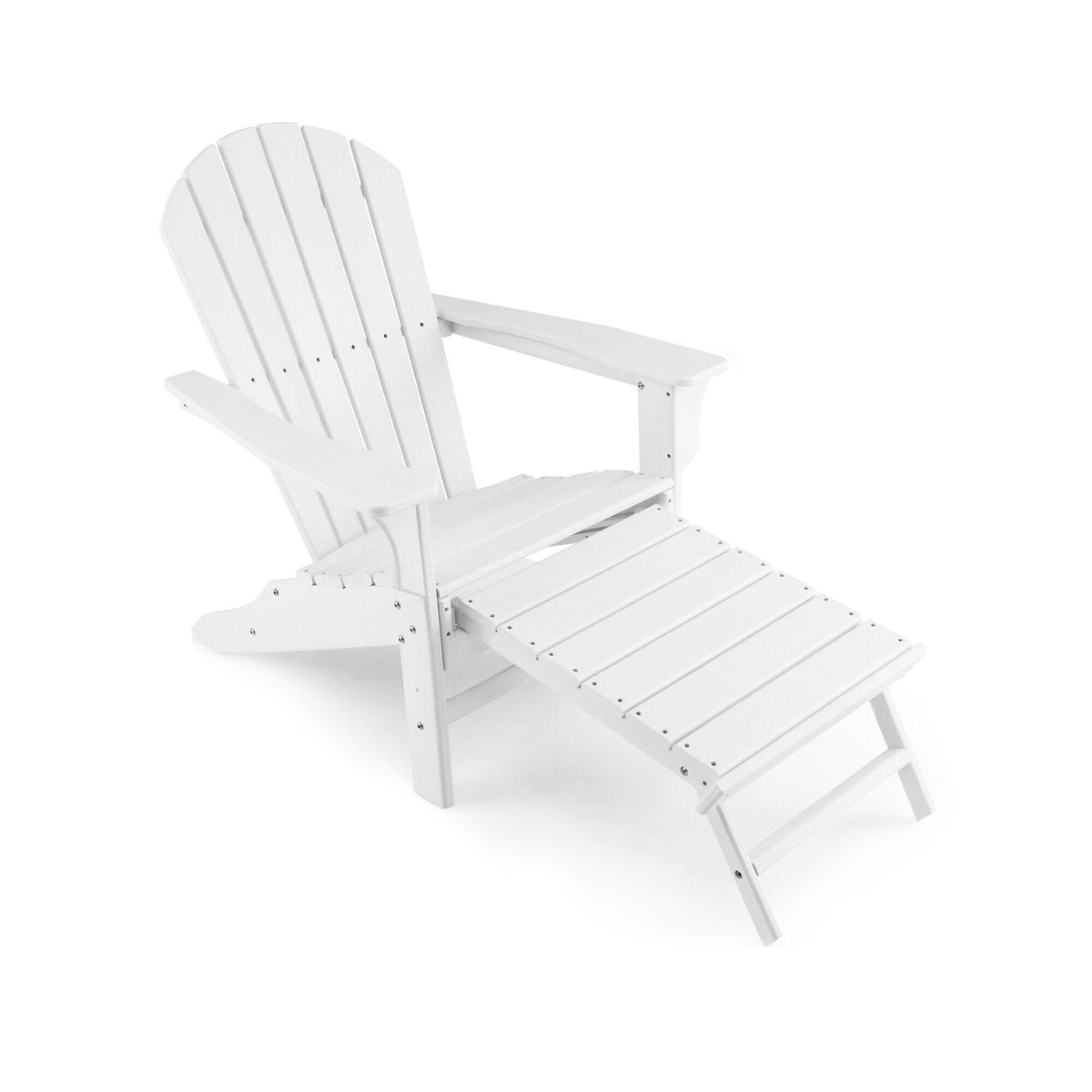 Patio HDPE Adirondack Chair with Retractable Ottoman-White-Adirondack Chairs-DECOROLALA
