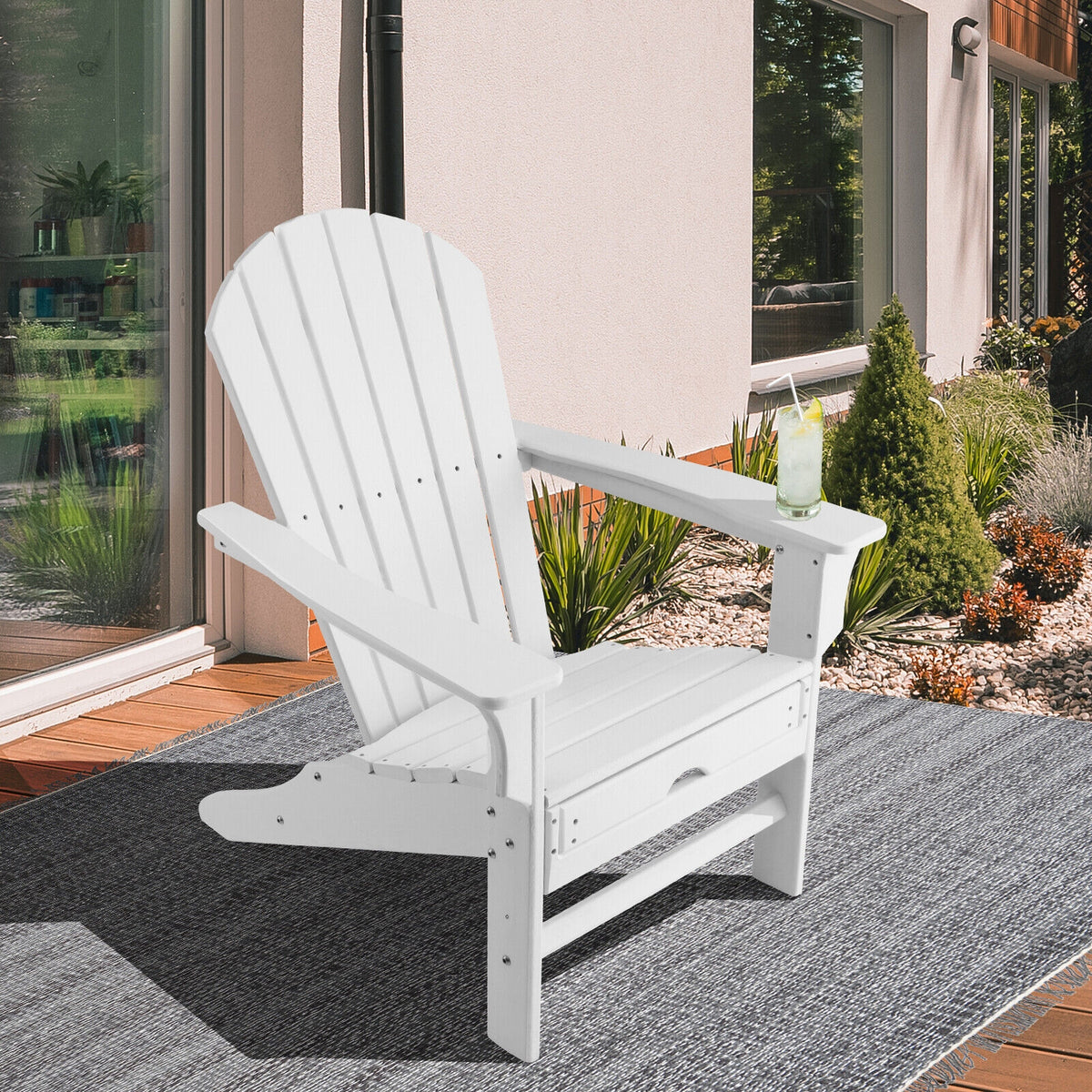 Patio HDPE Adirondack Chair with Retractable Ottoman-White-Adirondack Chairs-DECOROLALA