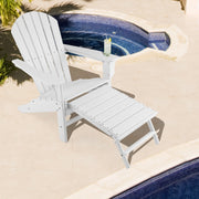 Patio HDPE Adirondack Chair with Retractable Ottoman-White-Adirondack Chairs-DECOROLALA
