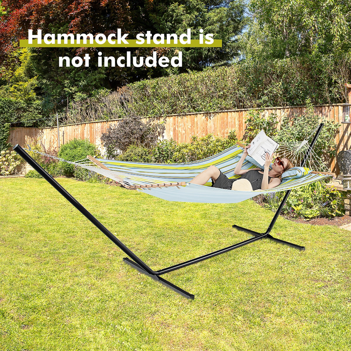 Patio Hammock Foldable Portable Swing Chair Bed with Detachable Pillow-Blue-Hammocks-DECOROLALA