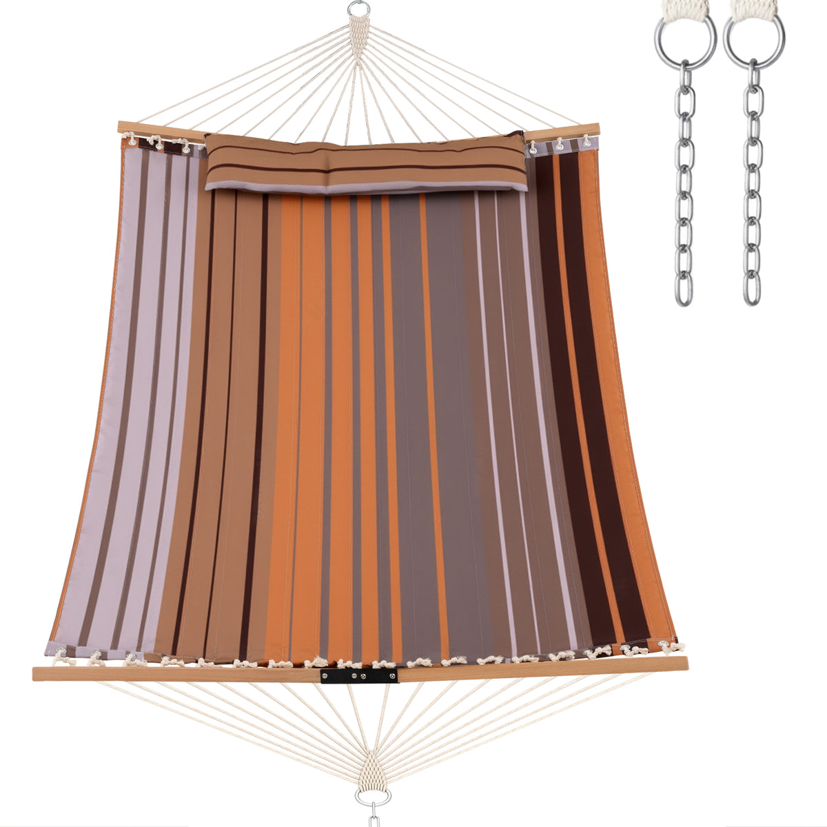 Patio Hammock Foldable Swing Chair Bed with Detachable Pillow-Brown-Hammocks-DECOROLALA