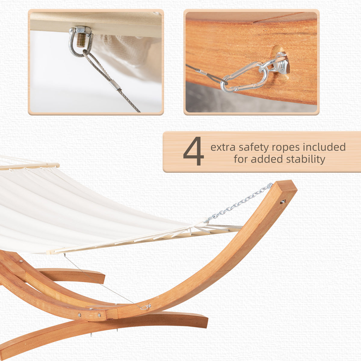 Patio Hammock with Stand - Wooden Arc White Cotton 330lb-Hammocks with Stands-DECOROLALA