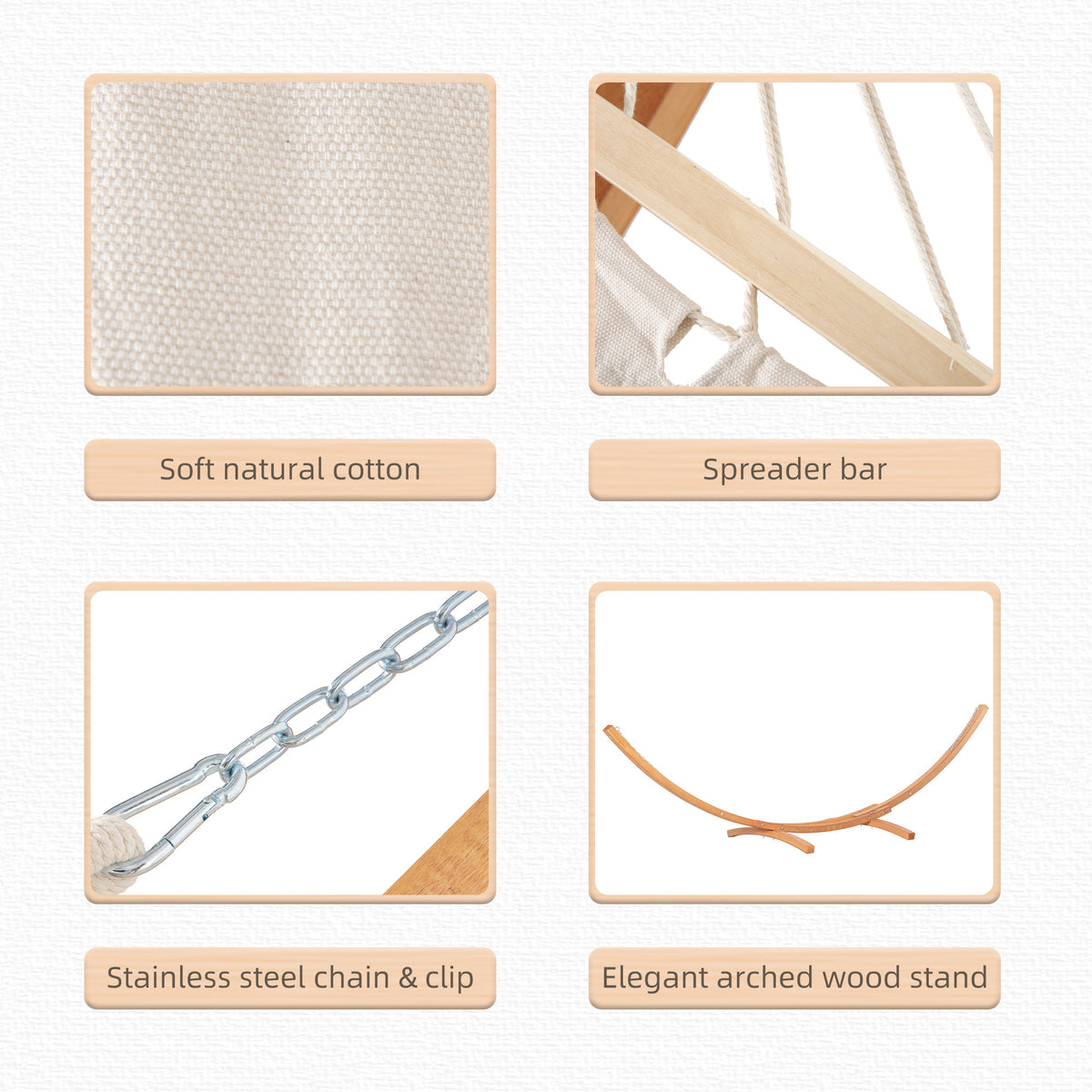 Patio Hammock with Stand - Wooden Arc White Cotton 330lb-Hammocks with Stands-DECOROLALA