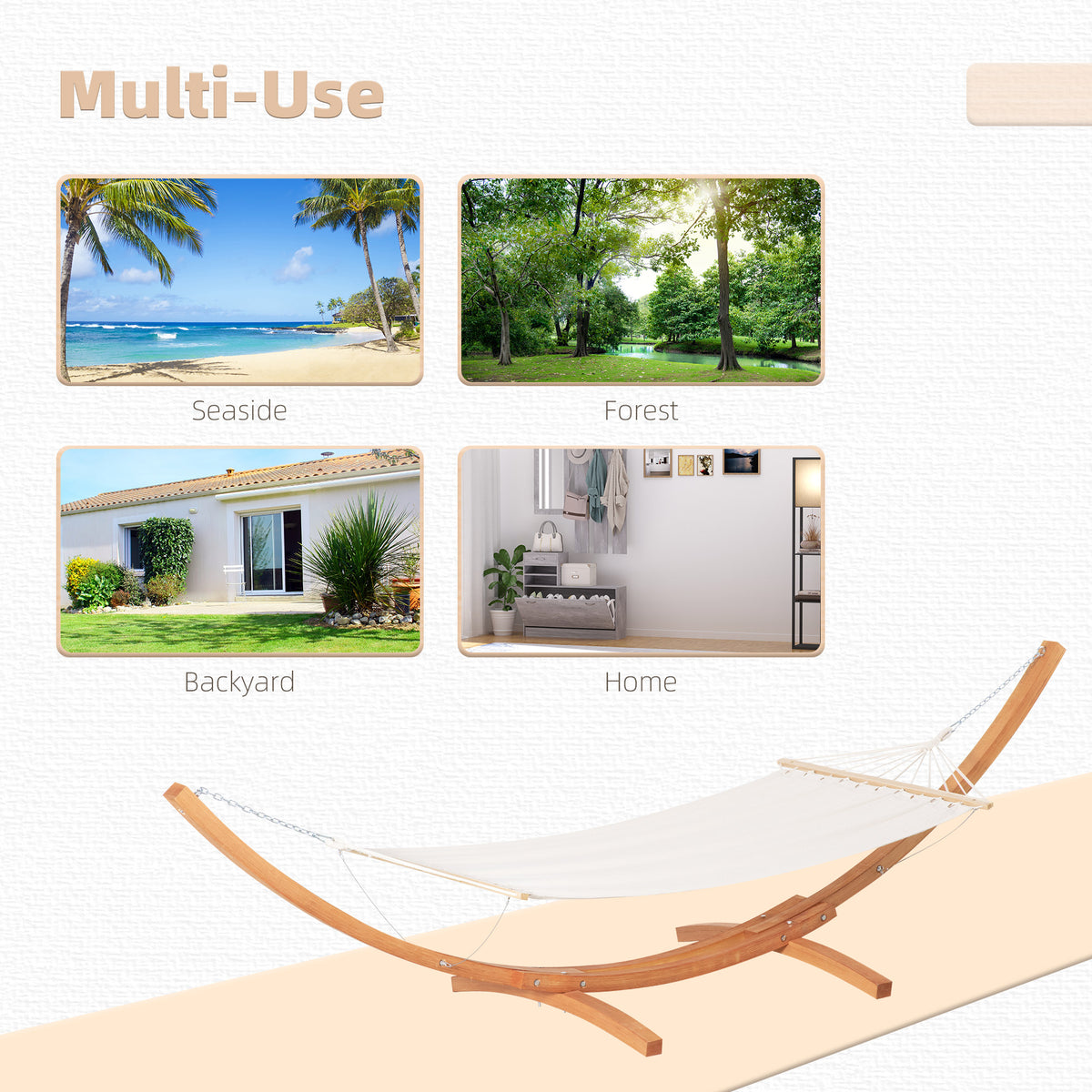 Patio Hammock with Stand - Wooden Arc White Cotton 330lb-Hammocks with Stands-DECOROLALA