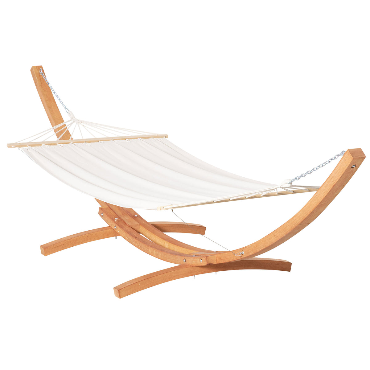 Patio Hammock with Stand - Wooden Arc White Cotton 330lb-Hammocks with Stands-DECOROLALA