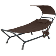 Patio Hanging Chaise Lounge Chair with Canopy Cushion Pillow and Storage Bag-Brown-Hammocks-DECOROLALA