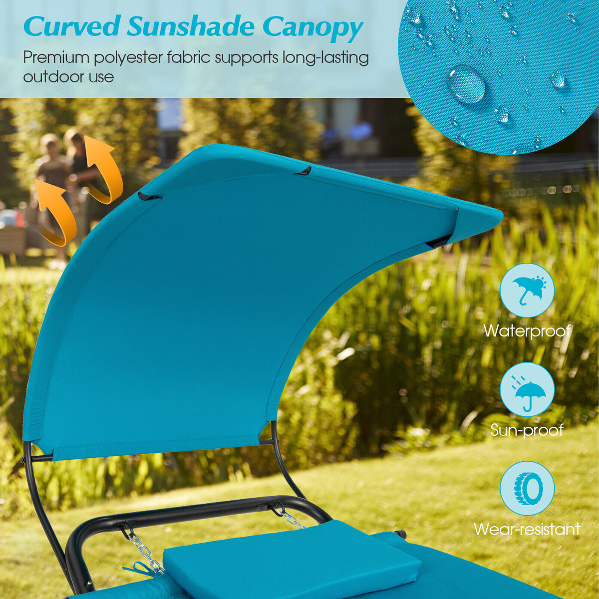 Patio Hanging Chaise Lounge Chair with Canopy Cushion Pillow and Storage Bag-Navy-Hammocks-DECOROLALA