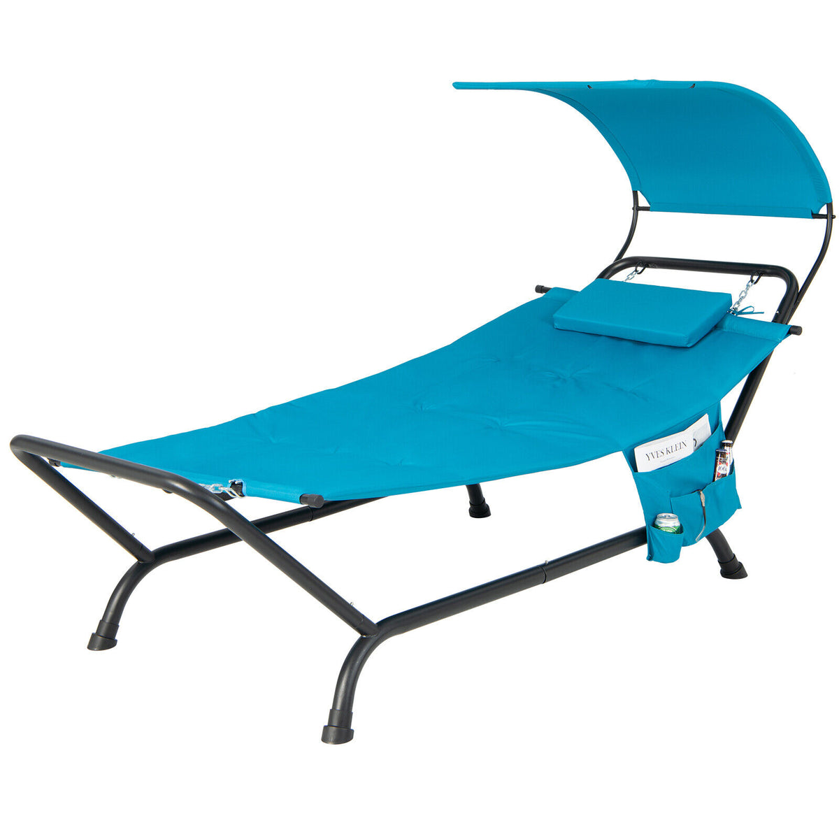 Patio Hanging Chaise Lounge Chair with Canopy Cushion Pillow and Storage Bag-Navy-Hammocks-DECOROLALA