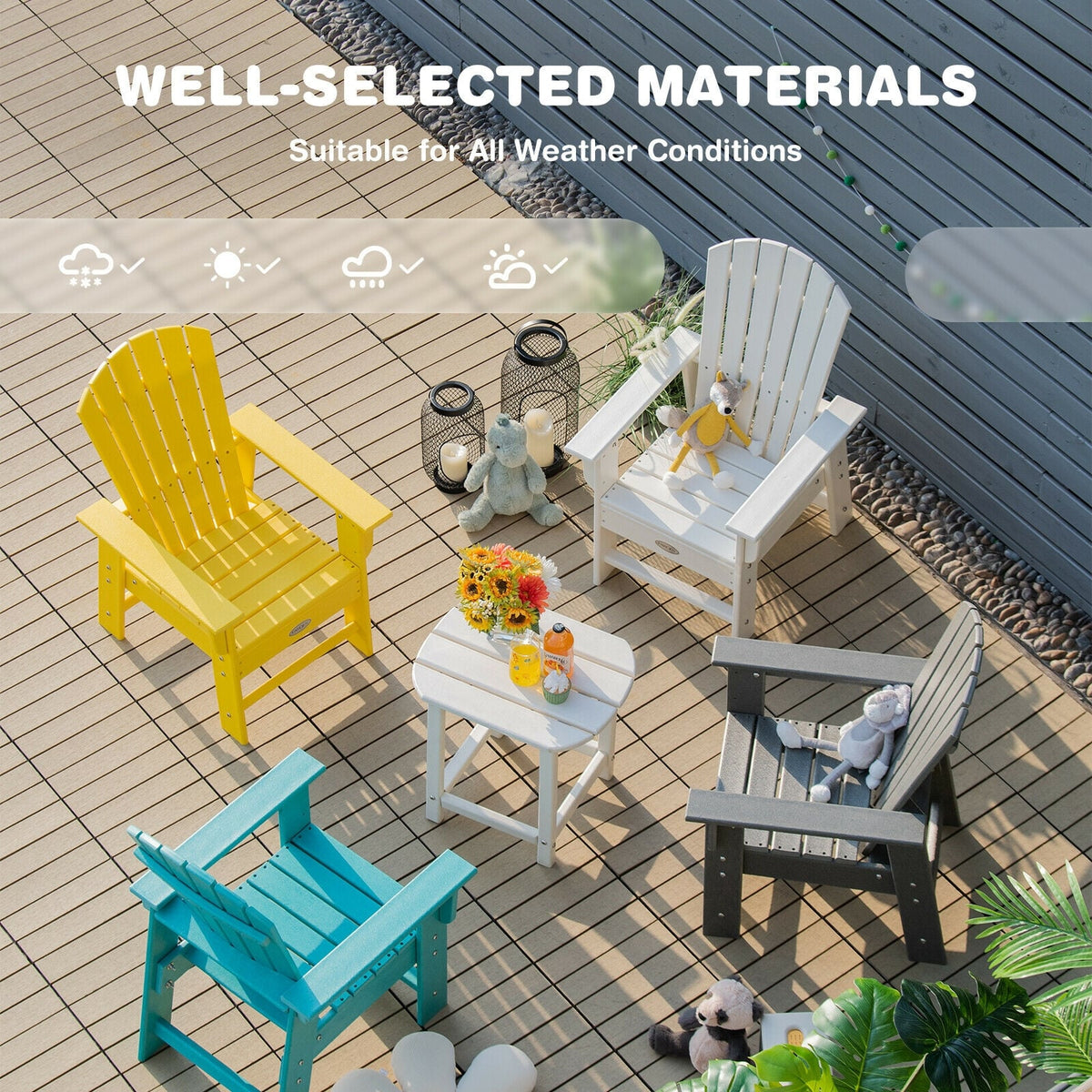 Patio Kids' Adirondack Chair with Ergonomic Backrest-Gray-Kids Chairs-DECOROLALA