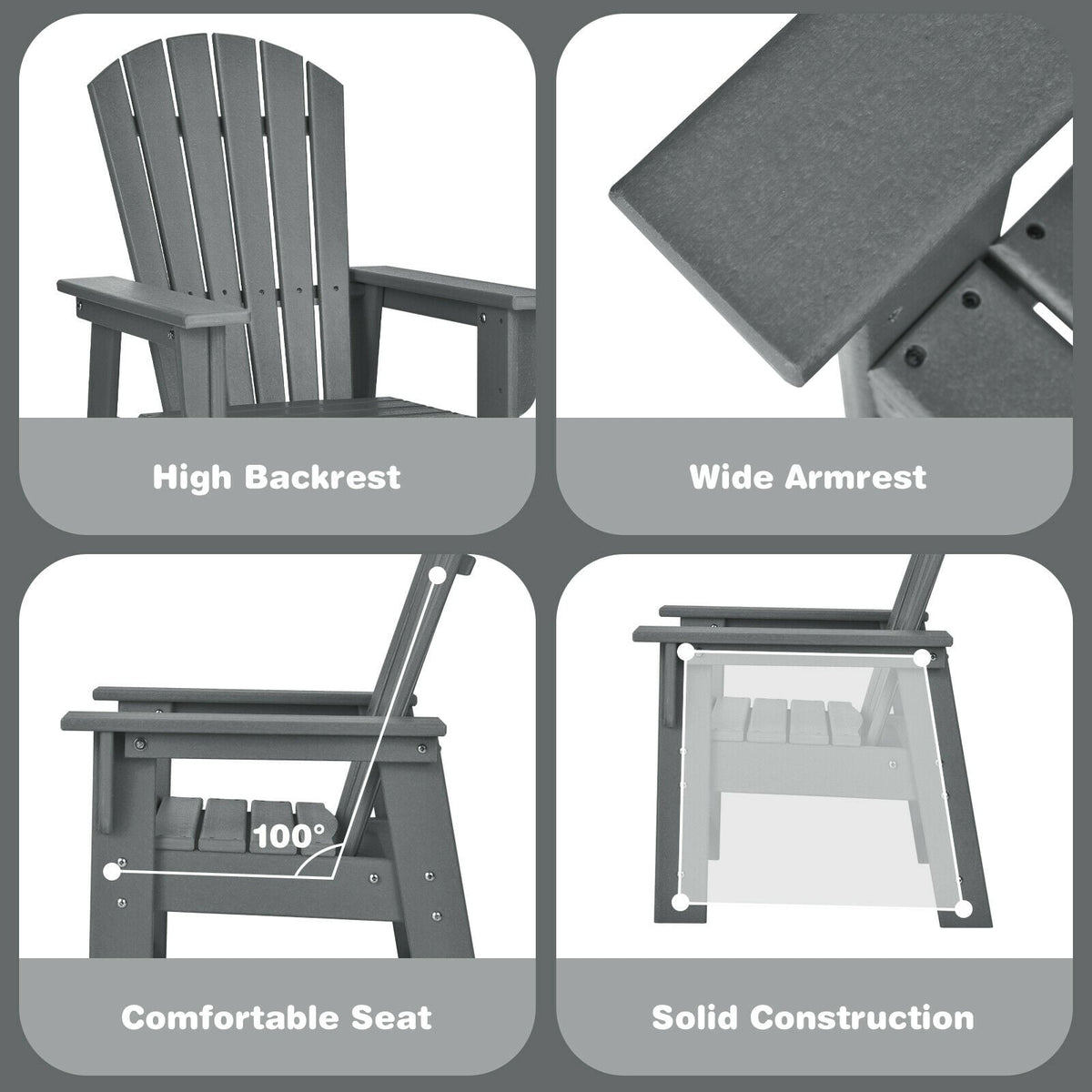 Patio Kids' Adirondack Chair with Ergonomic Backrest-Gray-Kids Chairs-DECOROLALA