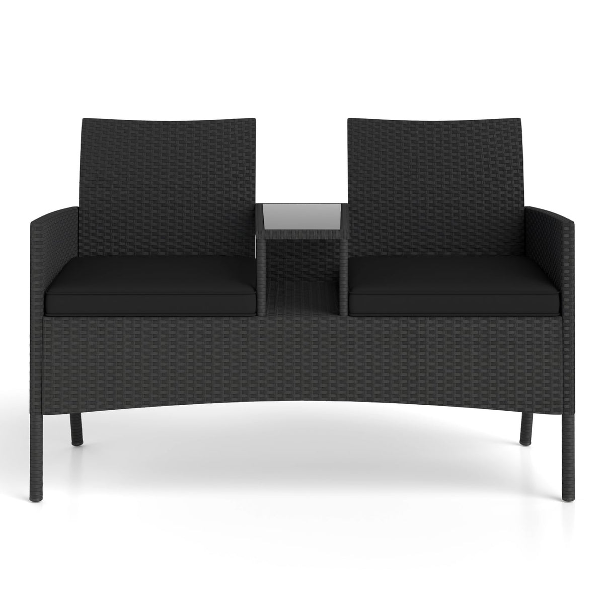 Patio Loveseat with Built-in Table for Backyard Porch-Black-Patio Conversation Sets-DECOROLALA