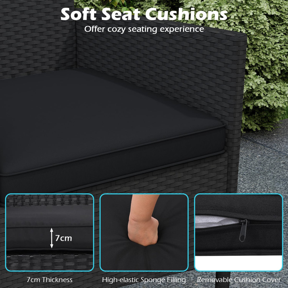 Patio Loveseat with Built-in Table for Backyard Porch-Black-Patio Conversation Sets-DECOROLALA
